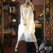 【初色】寬鬆休閒素色顯瘦吊帶無袖連身裙洋裝-共2色-33696(M-2XL可選) M 白色
