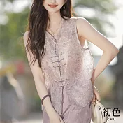 【初色】復古中國風修身顯瘦蕾絲拼接百搭無袖背心上衣-紫色-34669(M-XL可選) M 紫色