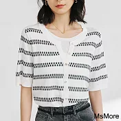 【MsMore】 萊賽爾短袖針織衫假兩件時尚撞色設計感短版上衣# 122438 FREE 白色