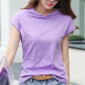 【MsMore】 短袖連帽寬鬆竹節棉T恤韓國純棉休閒顯瘦短版上衣# 122461 2XL 紫色