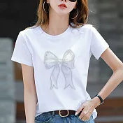 【MsMore】 短袖T恤圓領時尚蝴蝶結設計休閒簡約品質短版上衣# 122468 M 白色