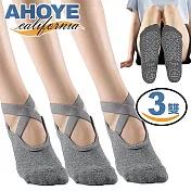 【AHOYE】綁帶防滑瑜珈襪 3雙-男女款 (短襪 防滑襪 運動襪子) 灰色