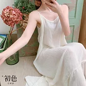 【初色】大碼寬鬆顯瘦休閒素色無袖吊帶連身長裙洋裝-白色-34787(M-2XL可選) M 白色