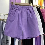 【初色】鬆緊腰寬鬆闊腿休閒褲寬褲短褲-共4色-34662(M-3XL可選) M 紫色