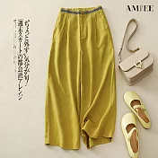 【AMIEE】棉麻寬鬆大碼休閒七分褲(KDPY-9338) M 黃色