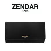 【ZENDAR】限量1折 頂級NAPPA小牛皮十字紋三摺長夾 蘿絲系列 全新專櫃展示品 金剛黑