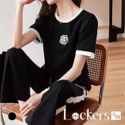【Lockers 木櫃】時尚顯瘦T恤九分褲時尚休閒套裝 L113071705 M 黑色