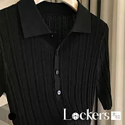 【Lockers 木櫃】法國小眾POLO翻領薄款針織衫 L113071706 M 黑色
