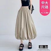 【Jilli~ko】中大尺碼鬆緊高腰工裝風降落傘裙女 J11828  FREE 卡其色