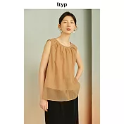 ltyp旅途原品 優雅碎褶微A型背心 時尚輕薄透感優雅無袖上衣女夏 M L L 琥珀棕