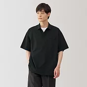 【MUJI 無印良品】男涼感短袖布帛POLO衫 S 黑色