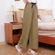 【AnZa】棉綢涼感輕薄純色長褲闊腿褲(多色) FREE 卡其色