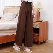 【AnZa】棉綢涼感輕薄純色長褲闊腿褲(多色) FREE 咖啡色