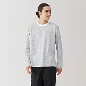 【MUJI 無印良品】男天竺圓領長袖T恤 M 白橫紋