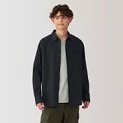 【MUJI 無印良品】男水洗平織布長袖襯衫 S 黑色