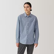 【MUJI 無印良品】男水洗平織布長袖襯衫 L 煙燻藍