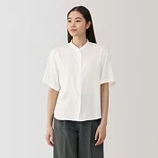 【MUJI 無印良品】女嫘縈混立領短袖套衫 M 白色