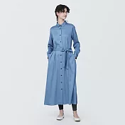 【MUJI 無印良品】女嫘縈混標準領長袖洋裝 M 煙燻藍