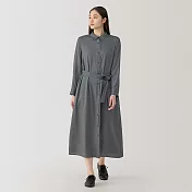 【MUJI 無印良品】女嫘縈混標準領長袖洋裝 M 墨灰