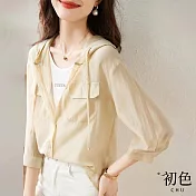 【初色】連帽口袋襯衫外套上衣-卡其色-66790(M-2XL可選) L 卡其色