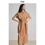 ltyp旅途原品 60支100%長絨棉襯衫連衣裙 時尚氣質收腰長裙女夏 M L  L 杏橙色