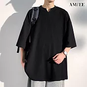 【AMIEE】輕奢直紋質感T恤上衣(男裝/KDTY-A41) M 黑色