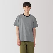 【MUJI 無印良品】男天竺圓領短袖T恤 S 黑橫紋
