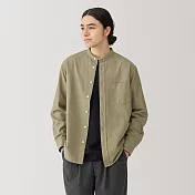 【MUJI 無印良品】男水洗牛津布立領長袖襯衫 M 卡其