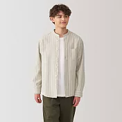 【MUJI 無印良品】男水洗牛津布立領長袖襯衫 M 米色直紋