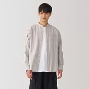 【MUJI 無印良品】男水洗牛津布立領長袖襯衫 M 深藍直紋