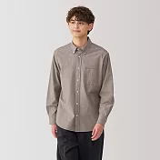 【MUJI 無印良品】男水洗牛津布扣領長袖襯衫 M 灰棕