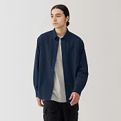 【MUJI 無印良品】男水洗牛津布扣領長袖襯衫 M 深藍