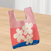 【素包包】日系幾何套結針織手挽隨行包 _小花x粉色