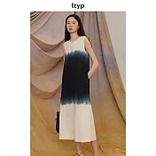 ltyp旅途原品 100%全棉吊染漸變連衣裙 極簡無袖直筒背心長裙女夏 M L XL L 杏藍色