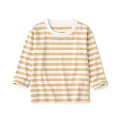 【MUJI 無印良品】幼兒容易穿脫圓領長袖T恤 80 淺黃橫紋