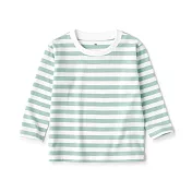 【MUJI 無印良品】幼兒容易穿脫圓領長袖T恤 80 煙燻綠橫紋