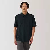 【MUJI 無印良品】男涼感鹿子織扣領短袖POLO衫 M 黑色