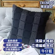 TROMSO流蘇大格紋立體編織抱枕 牛仔藍