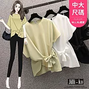 【Jilli~ko】中大尺碼時尚氣質打結寬鬆雪紡衫 J11911  FREE 白色