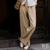 【初色】輕薄純色綁帶直筒休閒褲寬褲長褲-共3色-35602(M-2XL可選) M 卡其色