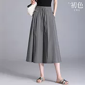 【初色】寬鬆透氣高腰顯瘦七分褲休閒褲寬褲長褲-共3色-35666(M-3XL可選) M 灰綠色