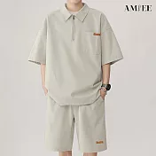 【AMIEE】寬鬆休閒冰絲POLO衫兩件套(男裝/KDAY-A112) M 米白