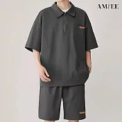 【AMIEE】寬鬆休閒冰絲POLO衫兩件套(男裝/KDAY-A112) M 深灰