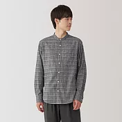 【MUJI 無印良品】男雙面起毛法蘭絨立領長袖襯衫 S 灰格紋
