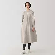 【MUJI 無印良品】女雙面起毛法蘭絨立領長袖洋裝 M 米色格紋