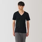【MUJI 無印良品】男棉保暖V領短袖T恤 S 黑色