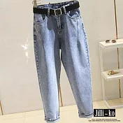 【Jilli~ko】繭型修飾九分蘿蔔牛仔褲 M-XL J11830  L 藍色