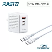 RASTO RB36 65W GaN氮化鎵三孔高功率快充+ 100W C to C鋁製線 白