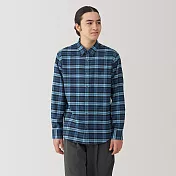 【MUJI 無印良品】男雙面起毛法蘭絨長袖襯衫 M 淡藍格紋