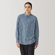 【MUJI 無印良品】男雙面起毛法蘭絨長袖襯衫 M 煙燻藍格紋